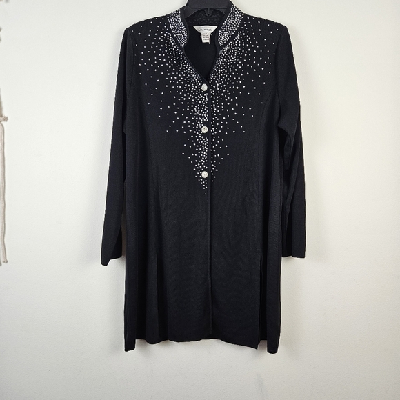 Exclusively Misook Black Embellished Longline Cardigan Size Large - Picture 1 of 7
